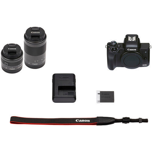 Canon EOS M50 Mark II Mirrorless Digital Camera Kit with 15-45mm & 55-200mm Lenses (Black) + 64GB Memory Card - Perfect for Vlogging, Travel Photography & YouTube Content Creation