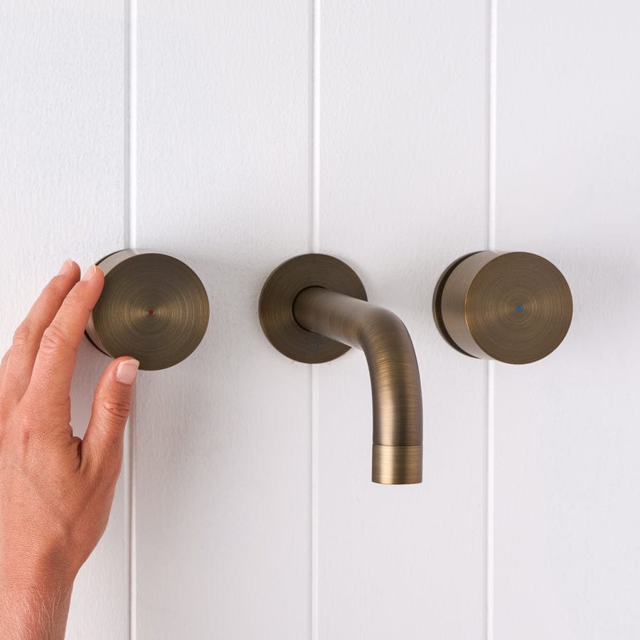 Antique Brass Sydney Wall Spout & Round Wall Taps - Vintage Bathroom Faucet for Bath, Sink, and Outdoor Garden Decor