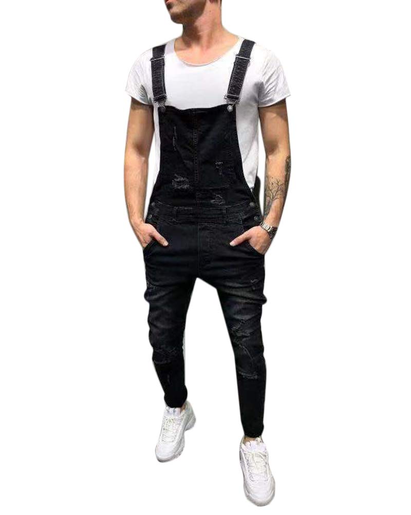 Men's Black Stonewash Destroyed Denim Dungarees - Work Overalls Bib Jeans Jumpsuit for Casual Wear & DIY Projects | Vintage Style Workwear for Men