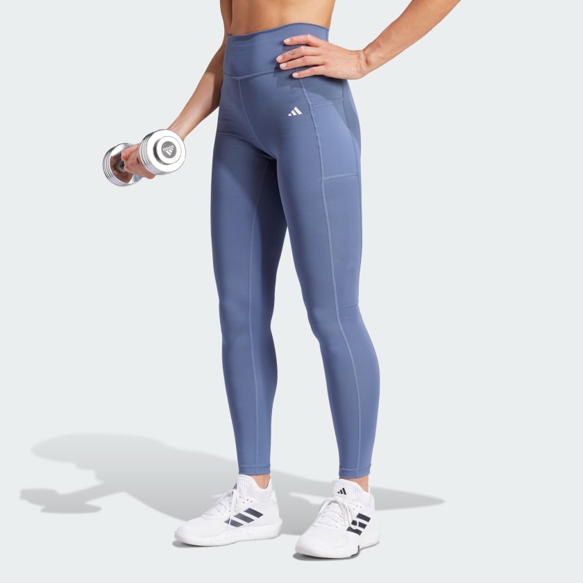 Adidas Women's Optime Full-Length Blue Tights - High-Performance Workout Leggings for Running, Yoga & Gym