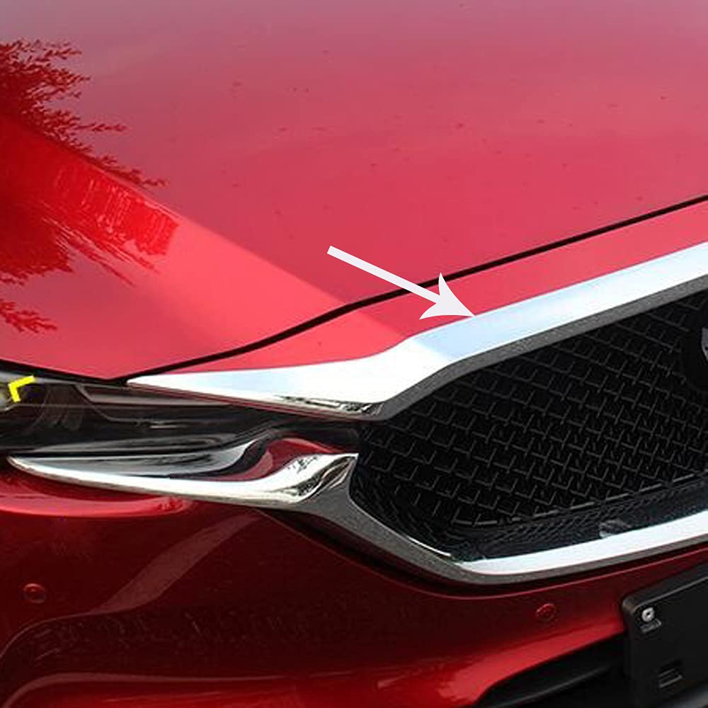 Kadore Chrome Front Hood Grille Grill Molding Strip Cover Trim for Mazda CX-5 2017 2018 2020 2021 - Upgrade Your Car's Style & Protection (Perfect for Off-Roading, Car Shows, Daily Driving)