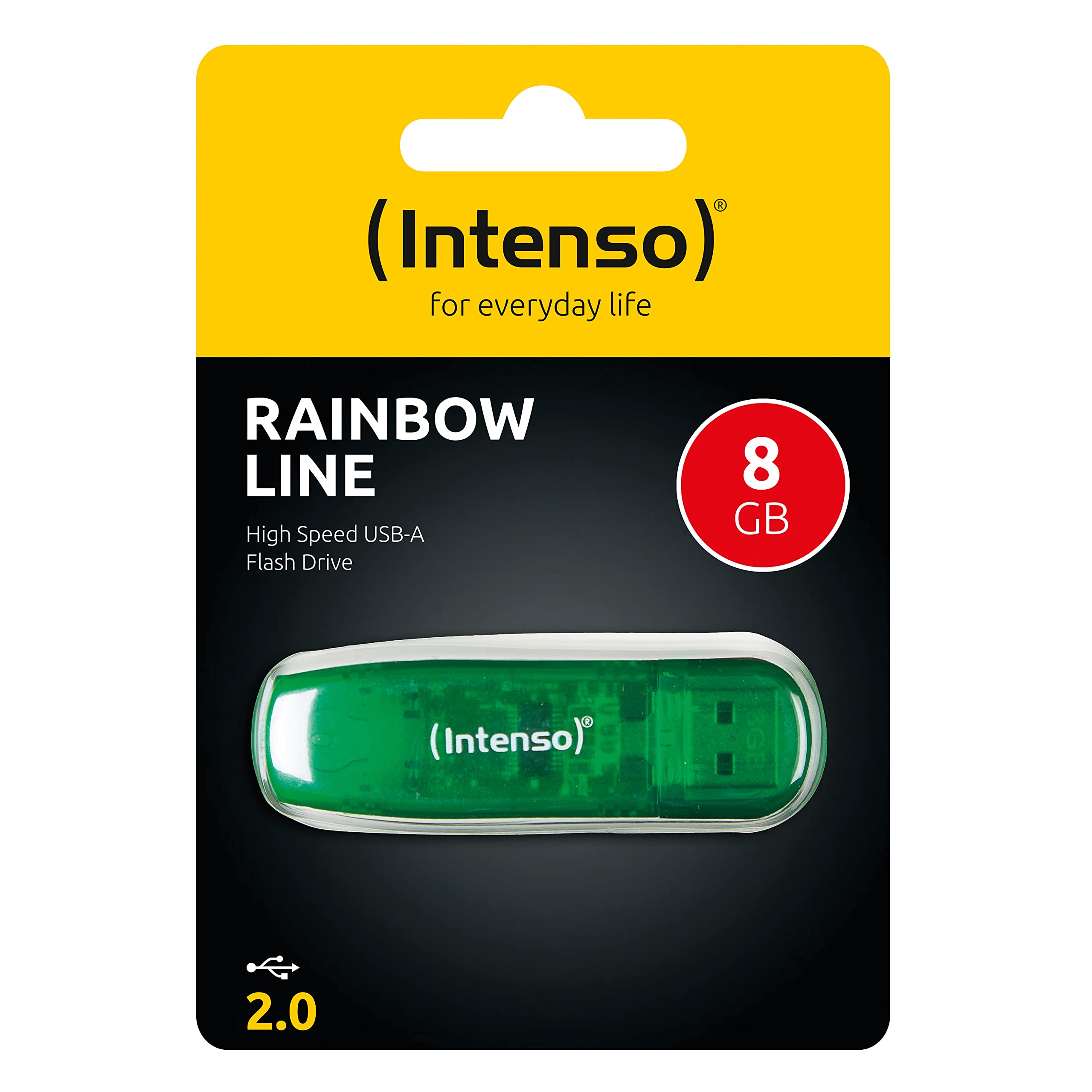 Intenso 8GB USB 2.0 Flash Drive - Rainbow Transparent Green Memory Stick for Data Storage, File Transfer - Perfect for School, Office, Travel & Backup