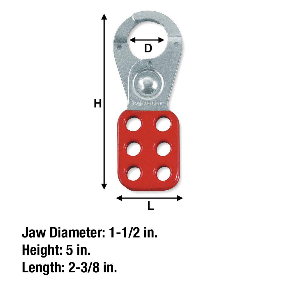 Master Lock 421 Lockout Tagout Hasp with Vinyl-Coated Handle & Extended Jaw - Red | Industrial Safety Lock for Equipment Maintenance & OSHA Compliance