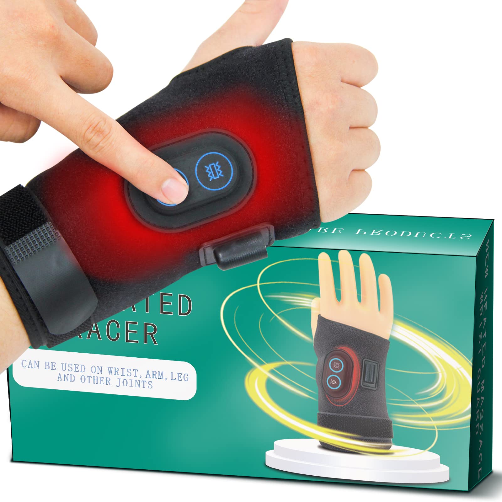 KkaFFe Wrist Heating Massage Brace with 3-Level Heat & Vibration Therapy - Pain Relief for Carpal Tunnel, Arthritis, Tendonitis & Joint Pain - Right Hand Support for Office Work, Typing & Gaming