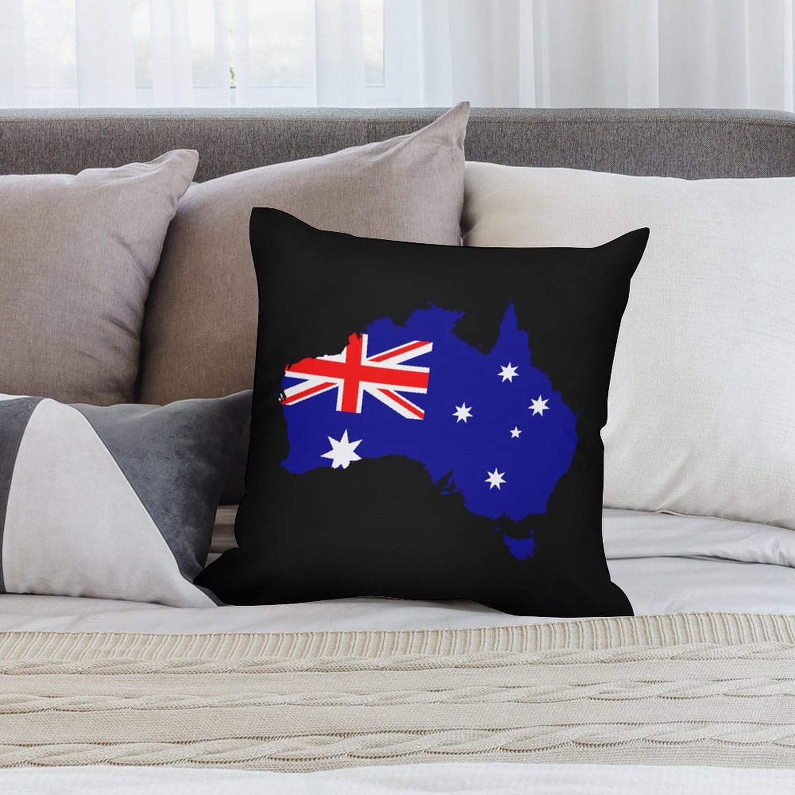 Australia Flag Map Plush Pillow Covers - Soft & Smooth 24x24 Inch Cushion Covers for Sofa, Bed, Dorm - Set of 4 Cozy Decorative Throw Pillow Cases for Home, Office, Travel & Gift Giving