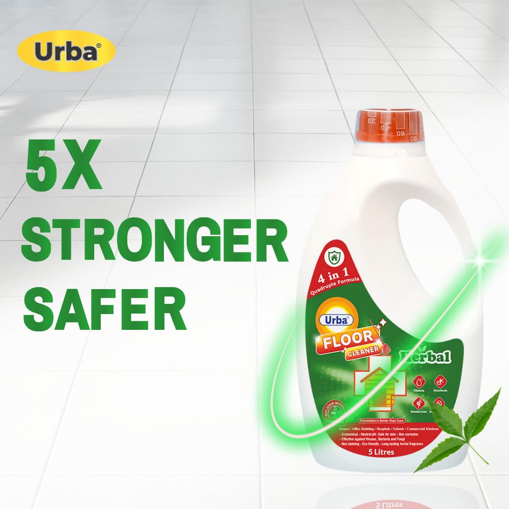 Urba Herbal Floor Cleaner 5L - Eco-Friendly Neem Power Disinfectant | Super Saving Value Pack | Money Saver for Hardwood, Tile & Vinyl Floors | Ideal for Homes, Offices & Commercial Spaces