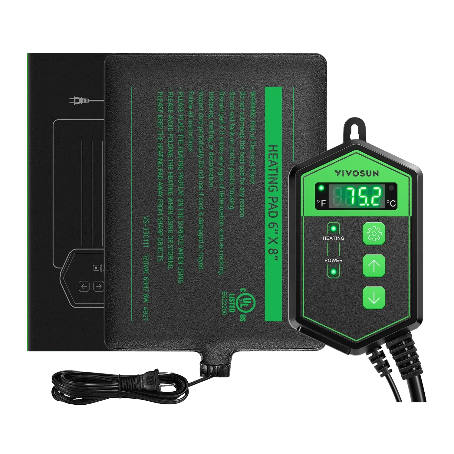 Vivosun 6 x 8 Inch Reptile Heat Mat with Digital Thermostat Combo - Perfect for Terrariums, Snake Tanks & Lizard Habitats
