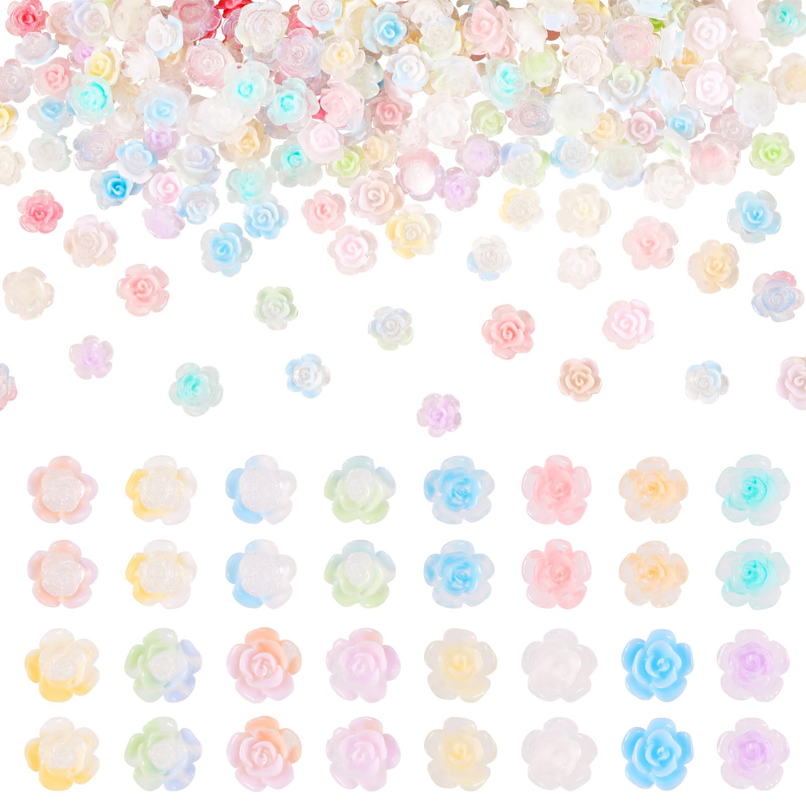 200 Pcs Glow in The Dark Mini Resin Flower Charms - Luminous Rose Flatback Cabochons for DIY Crafts, Nail Art, Scrapbooking & Hair Accessories | Perfect for Nighttime Decor & Party Favors