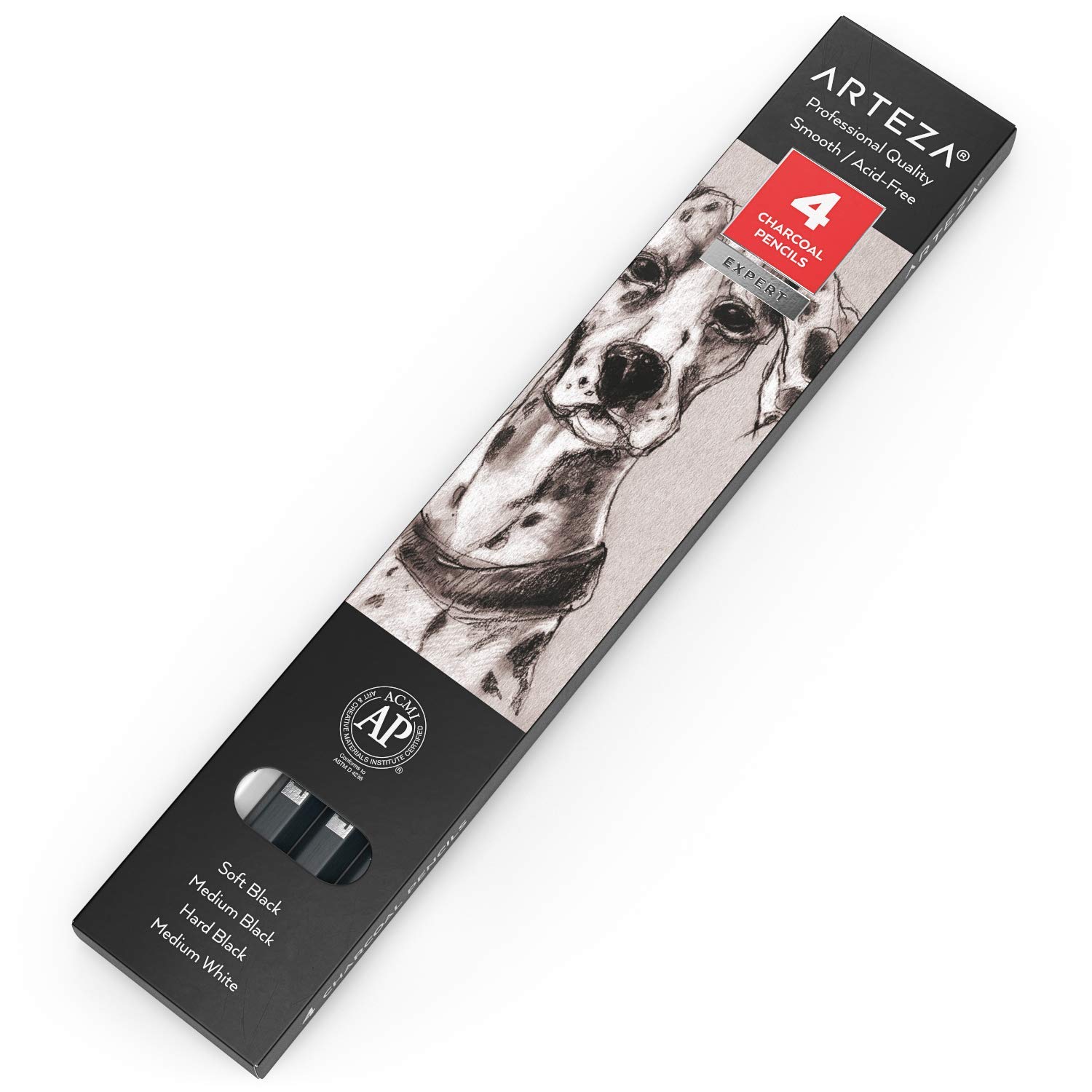 ARTEZA Charcoal Pencils Set - Soft, Medium, Hard & White for Drawing & Sketching - Perfect for Artists & Beginners