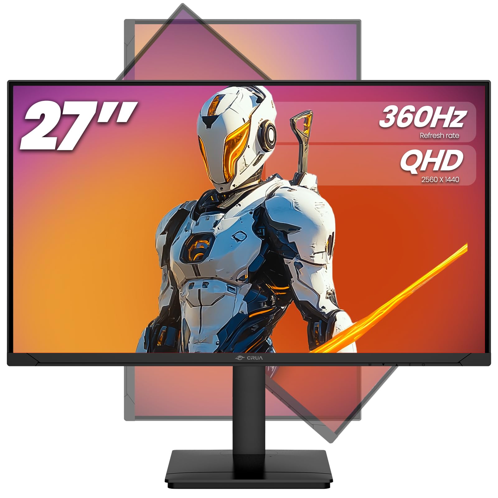 CRUA 27-Inch 360Hz Gaming Monitor, QHD 1440P IPS Display, 100% sRGB, Built-in Speakers, Height/Pivot/Swivel/Tilt Adjustable, FreeSync, DP & HDMI, Wall Mountable - Black - Perfect for Competitive Gaming, Streaming, and Home Office Setup
