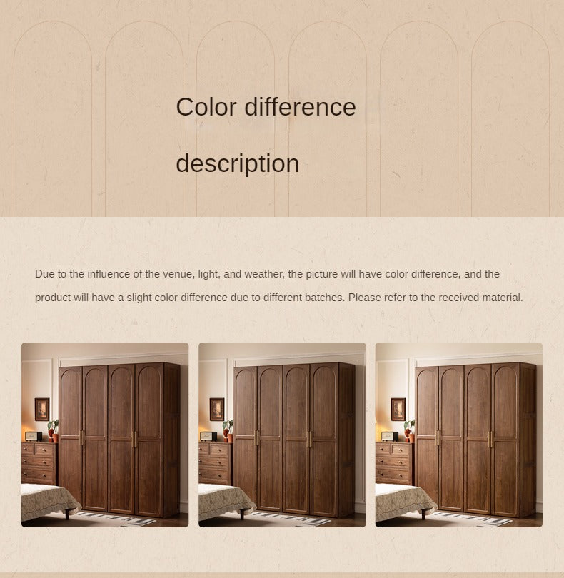 Vintage French Style Black Walnut Solid Wood Wardrobe - Classic Retro Closet for Bedroom & Living Room Storage