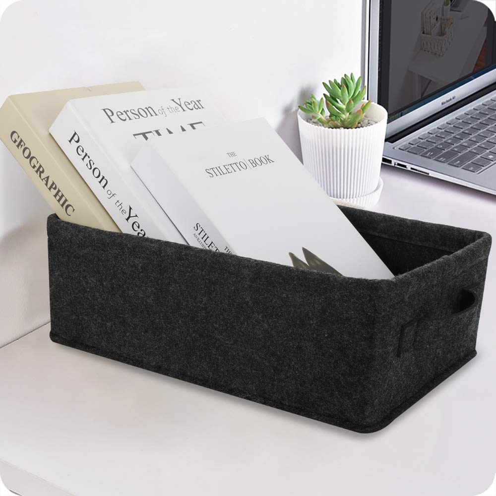 Long Gray Storage Baskets - Narrow Organizer Bins for Small Toys, Keys, Makeup & Hair Accessories | Home Decor & Drawer Storage Solutions for Bedroom, Bathroom & Office Organization