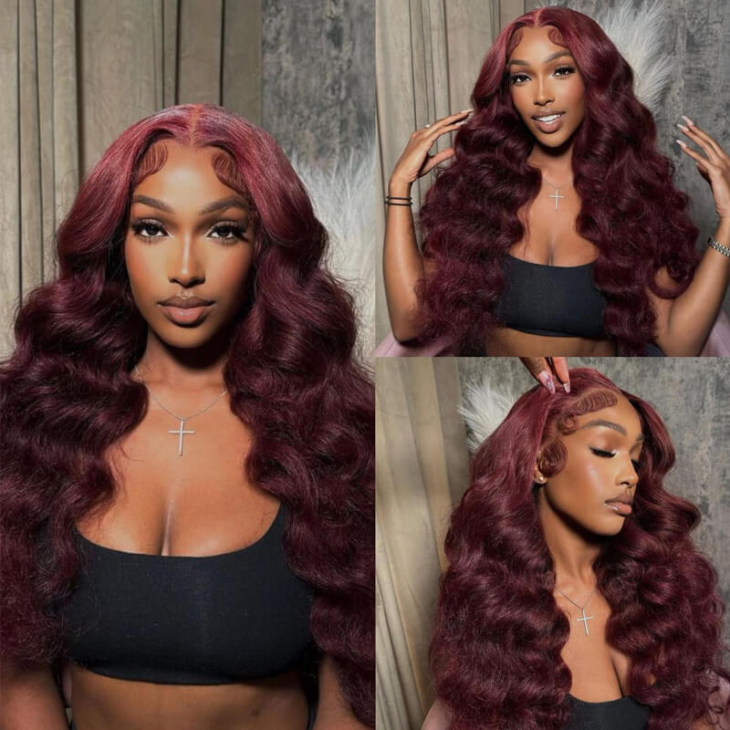 Eullair Pre-Colored Dark #99J Burgundy Frontal Wig - Natural Looking Human Hair Lace Front Wig for Women | Perfect Fall Color for Daily Wear, Parties & Special Occasions
