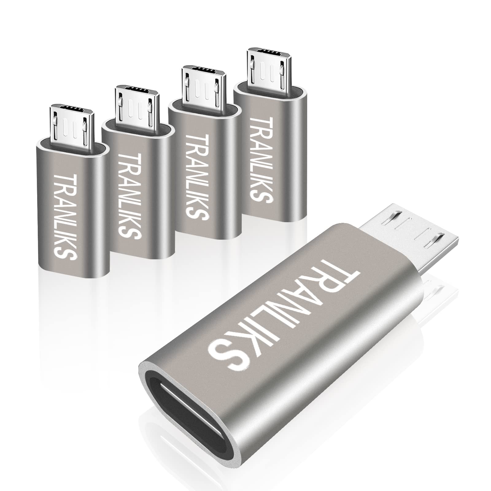 5-Pack TRANLIKS USB C to Micro USB Adapter - Male to Female Converter for Charging & Data Sync - Compatible with Micro USB Devices - Perfect for Smartphones, Tablets & Gaming Controllers