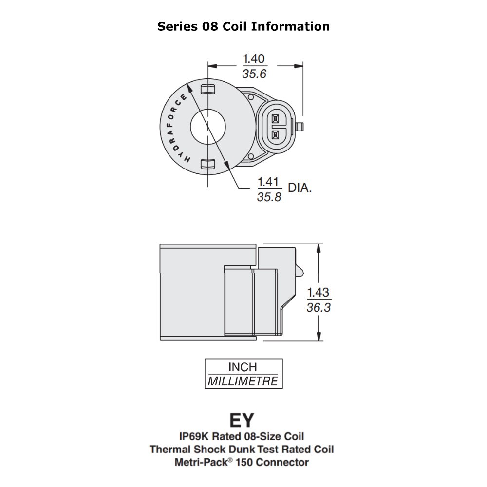 4303812 12V DC Solenoid Valve Coil with Metri-Pack Connector & Zener Diode - Size 08 | Perfect for Hydraulic Systems, Industrial Automation & Automotive Applications