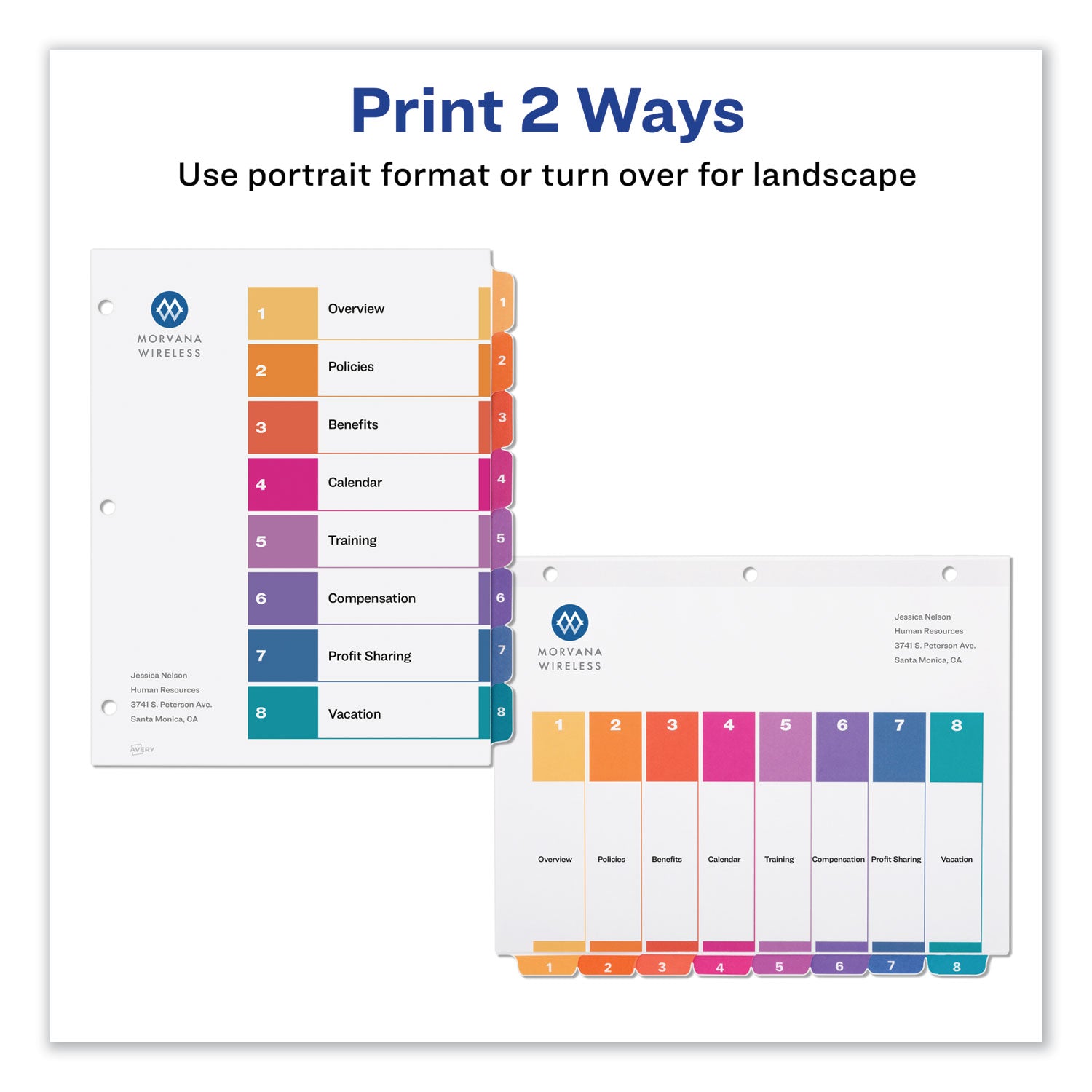 Avery Customizable Table of Contents Index Dividers with Multicolor Tabs - 8 Tabs (1-8), 11 x 8.5 Inches, White, 3 Sets - Perfect for Office Organization, School Binders & Document Filing