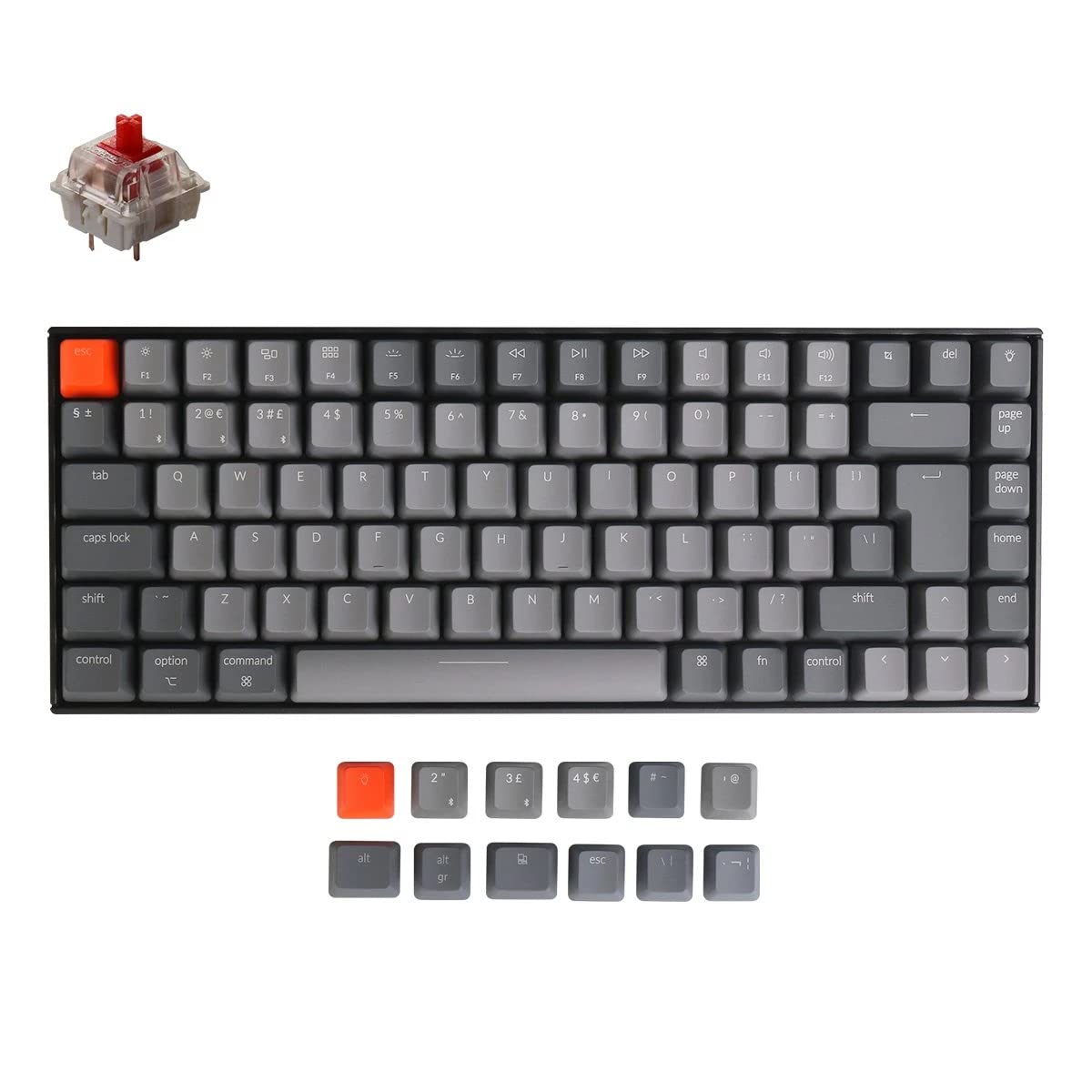 Keychron K2 V2 Wireless Mechanical Keyboard - 84 Key Compact Layout, Bluetooth/USB Wired, White LED Backlit, Gateron Brown Switches, Plastic Frame for Mac & Windows (ISO-UK Layout) - Perfect for Gaming, Office Work & Programming
