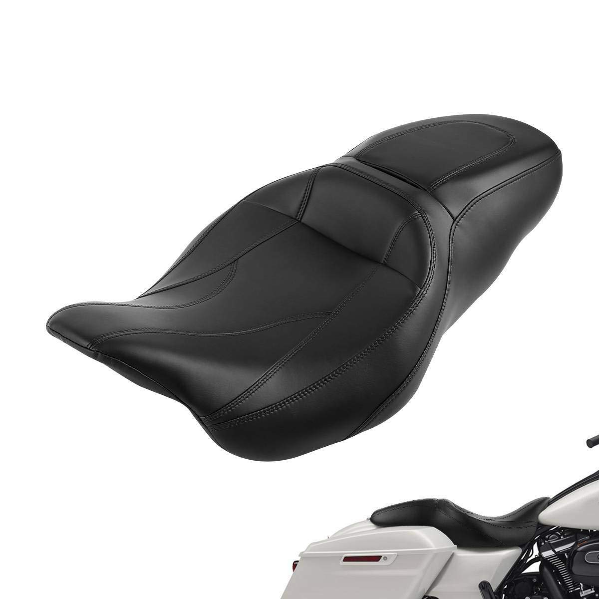 Premium One-Piece 2-Up Bucket Seat for Harley Davidson Road King/Street Glide/Electra Glide/Road Glide (2009-2023) - Comfortable Motorcycle Driver & Passenger Seat for Long Rides & Cruising