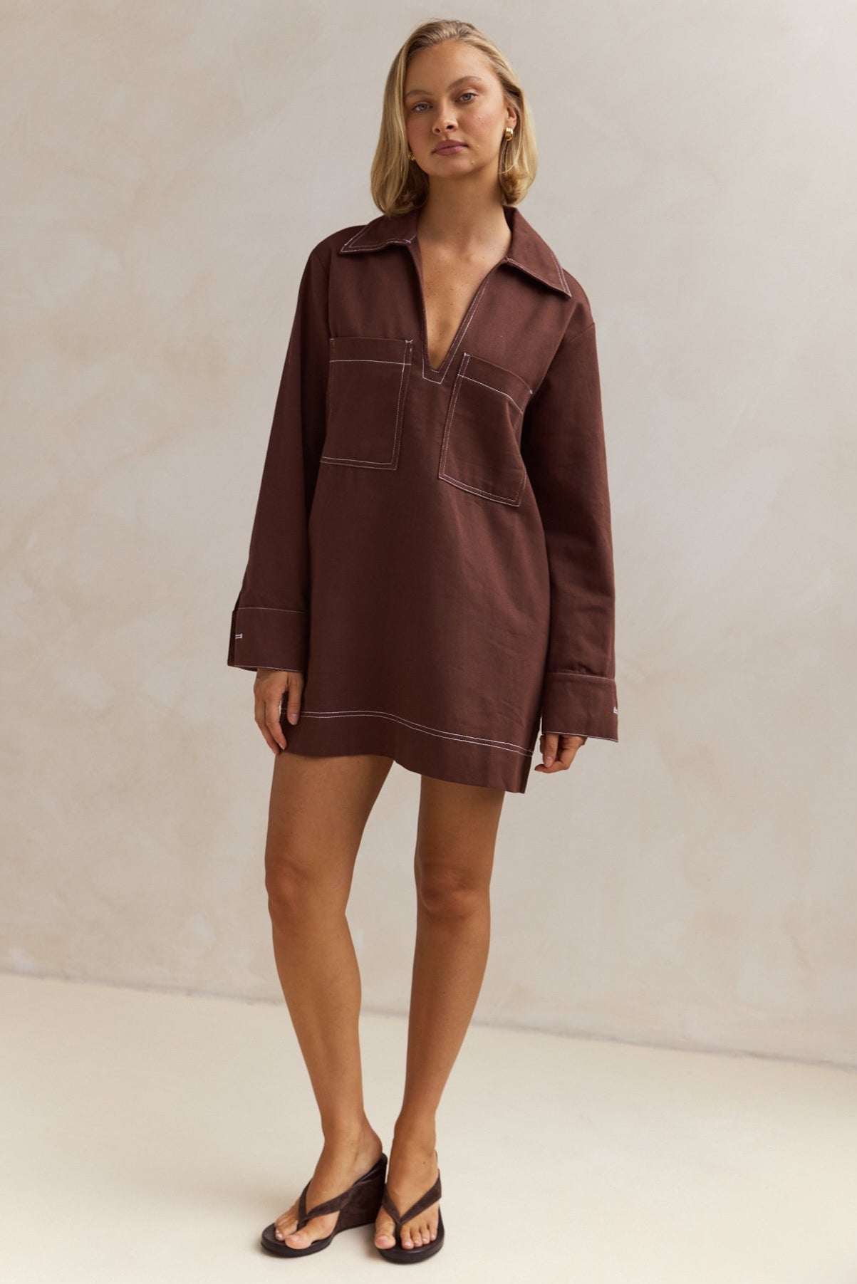 Tara Long Sleeve Dress in Chocolate Brown - Elegant Fall & Winter Office Wear for Women | Perfect for Work, Parties & Special Occasions