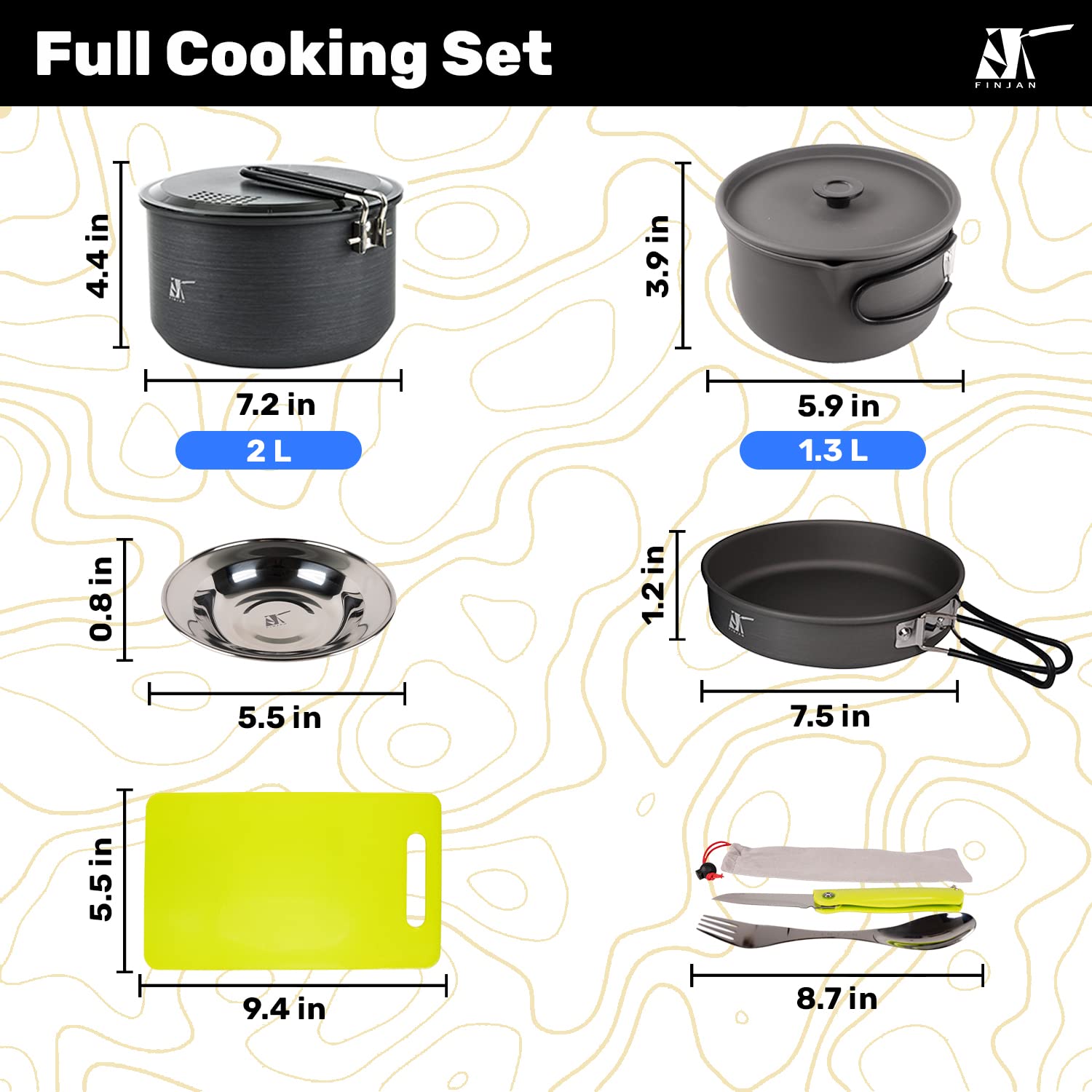 FINJAN Portable Backpacking Cooking Kit - 3-Person Camping Cookware Set with Stove, Pots, Pan, Knife & Cutlery | Compact Foldable Design for Hiking, Backpacking & Outdoor Adventures | Includes Convenient Carry Sack & Soft Storage Case