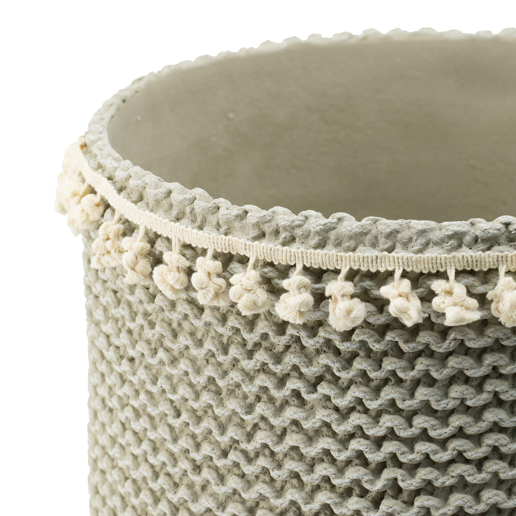 Bohemian Style Woven Cement Flower Pot Basket - Indoor/Outdoor Planters (14x14x13 & 10x10x9 inches) - A&B Home Garden Decor for Living Room, Patio & Balcony