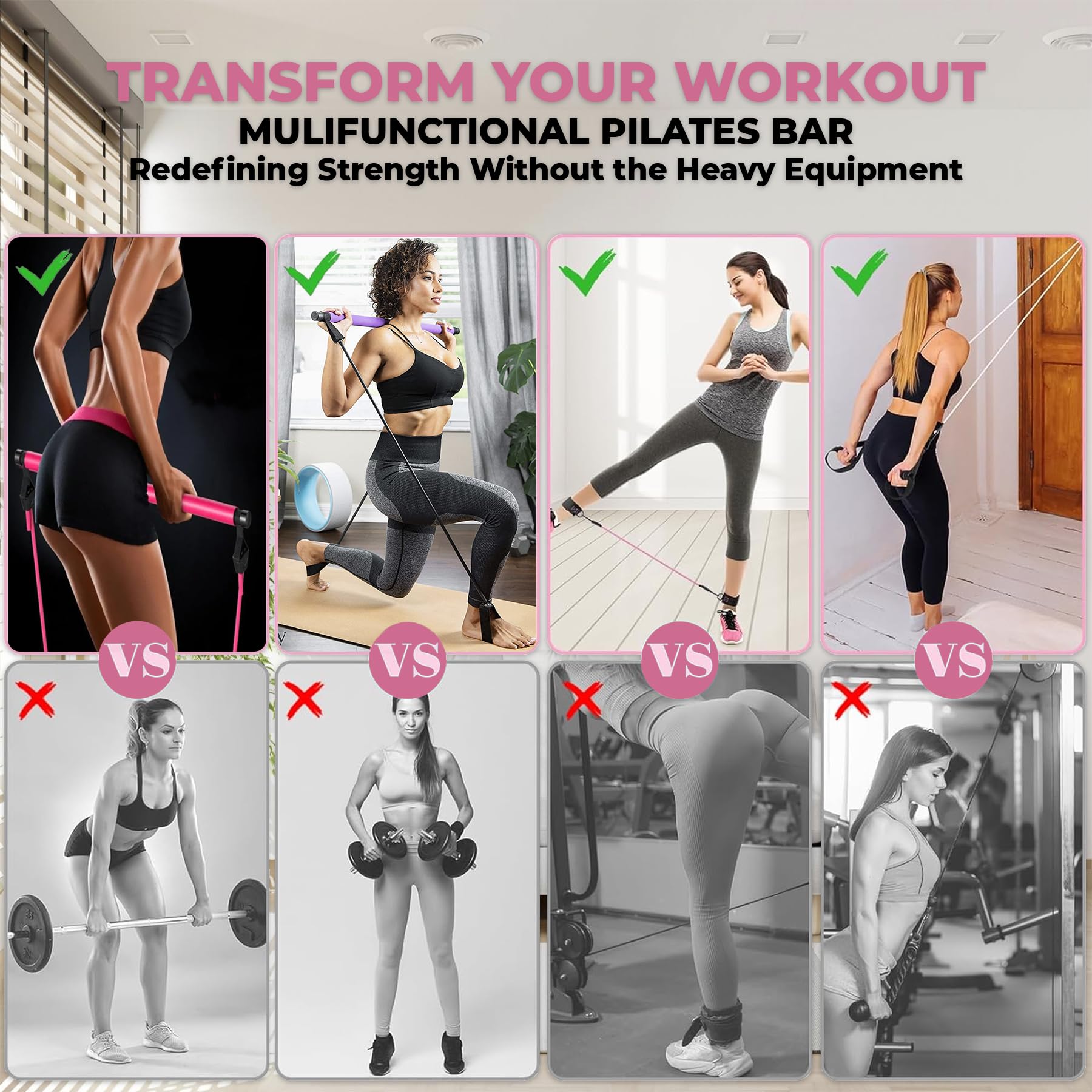 Premium Pilates Bar Kit with Resistance Bands (20/30/40lbs) - Portable Home Gym Equipment for Full Body Workout - Pilates Reformer Alternative for Women & Men - Perfect for Home Fitness, Yoga, Physical Therapy & Strength Training