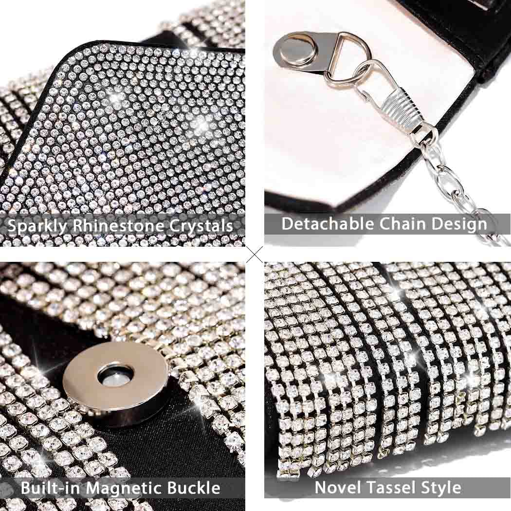 Yokawe Rhinestone Crystal Clutch Purse for Women - Sparkling Evening Bag with Tassel for Wedding, Prom, Club & Party | Elegant Crossbody Handbag for Special Occasions & Night Out