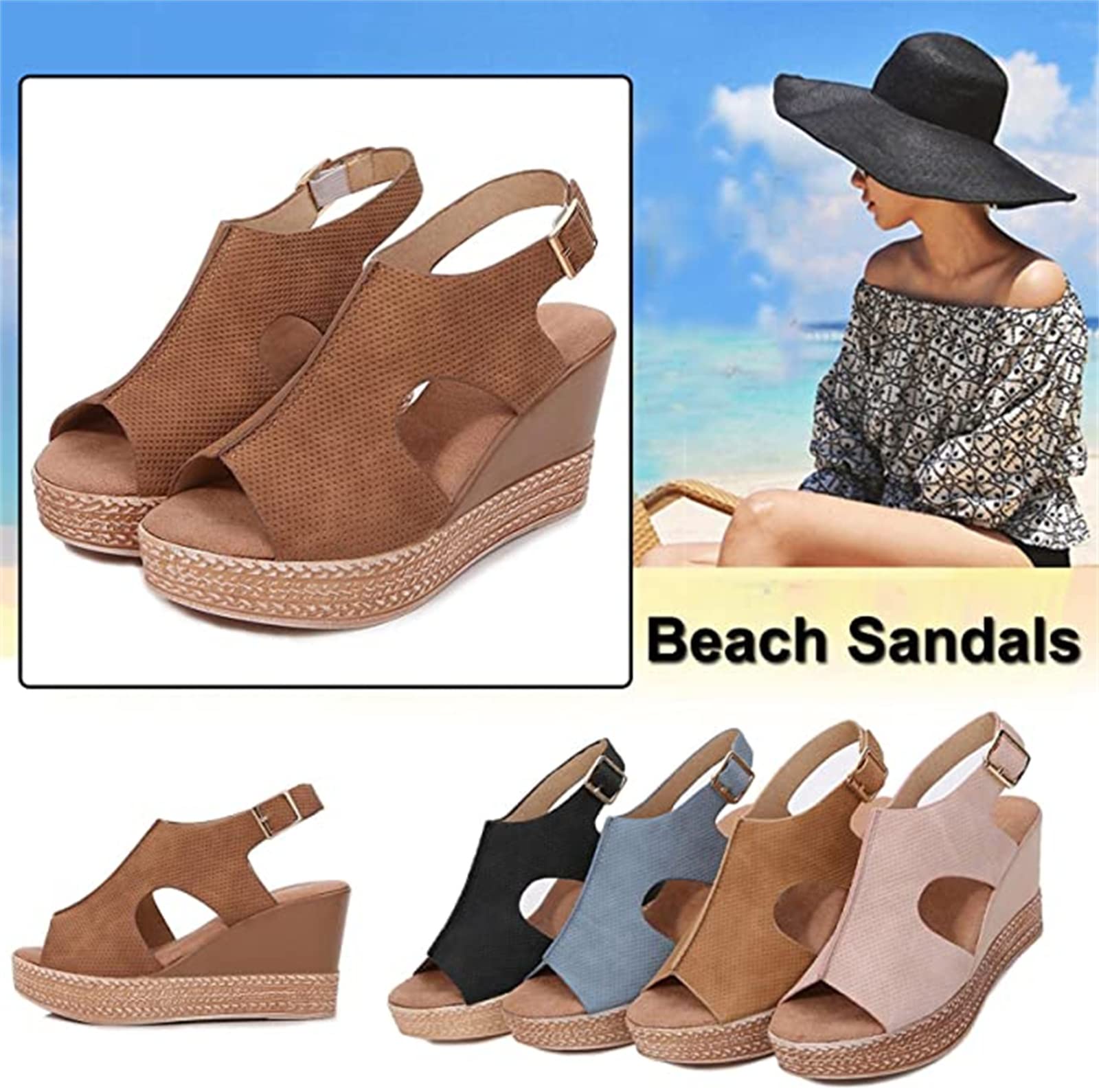 Lausiuoe Women's Wedge Sandals - Open Toe Dressy Summer Platform Sandals with Buckle Ankle Strap | Comfortable Beach & Casual Wear for Summer Outings, Vacations, and Parties