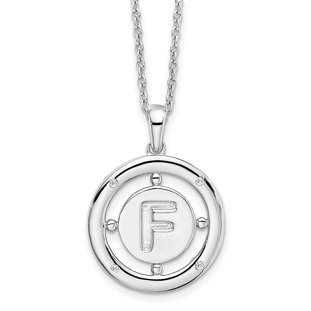 925 Sterling Silver 18 Inch Diamond Letter F Initial Monogram Name Chain Necklace with 2 Extender | Personalized Women's Fine Jewelry Gift | Birthday, Anniversary, Valentine's Day Present for Her