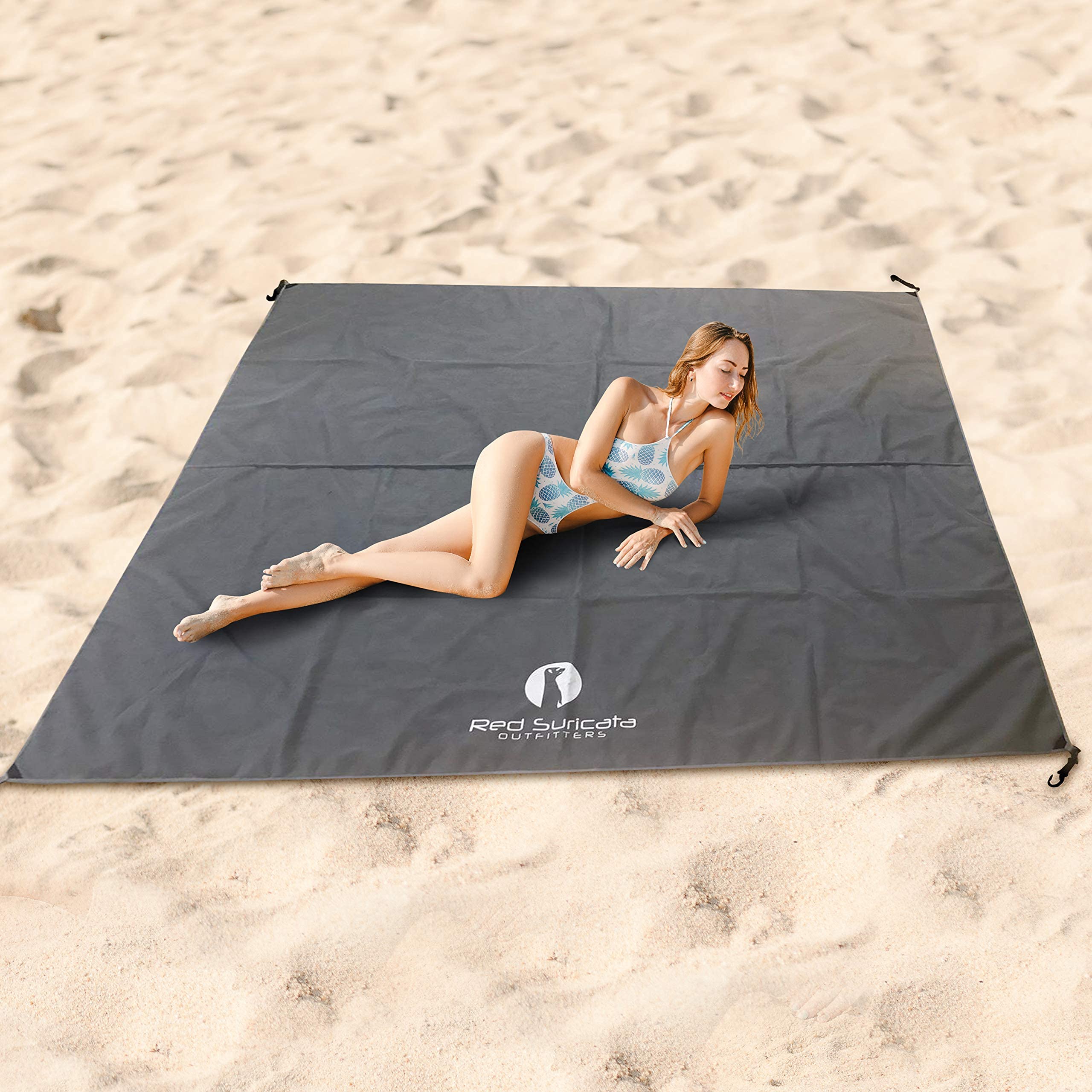 Red Suricata Family Beach Tent & Canopy with Sand-Free Mat & 2 Cup Holders - UPF50 UV Sun Shelter for Beach, Camping, Picnics (Large, Grey)