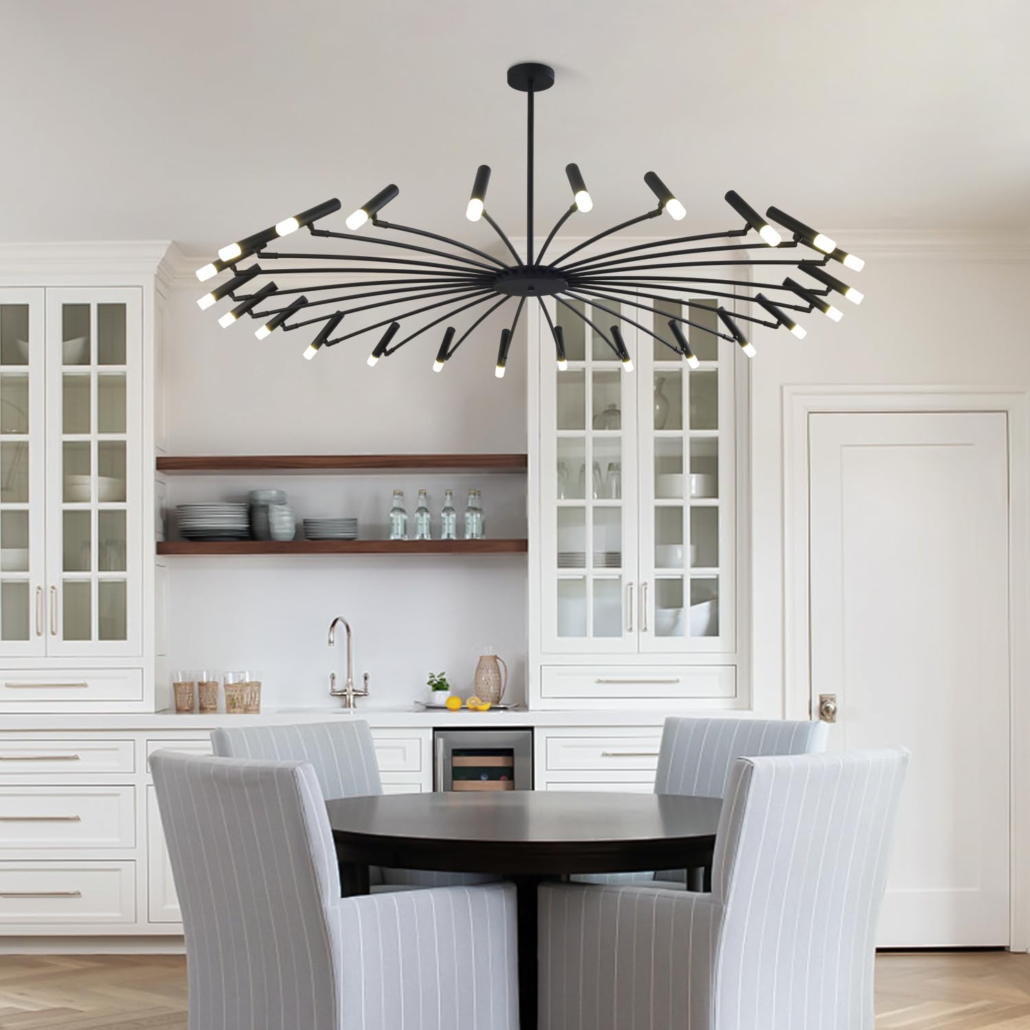 Extra Large Modern Chandelier for High Ceiling - Mid Century Sputnik Style Black Flush Mount Ceiling Light - Contemporary Lighting for Living Room, Dining Room, Foyer & Bedroom - Perfect for Modern Home Decor & Luxury Interior Design