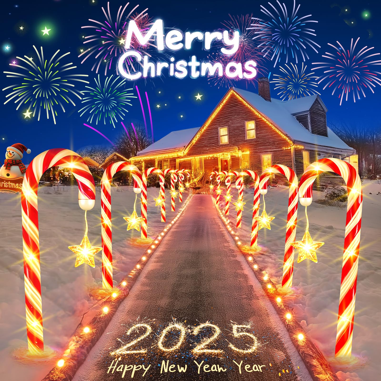 24 Pack 144 LED Solar Christmas Lights Outdoor Waterproof - 8 Modes Solar Powered Candy Cane Lights for Pathway, Yard, Garden, Porch, Patio - Perfect for Holiday Xmas Decorations & Winter Festive Lighting