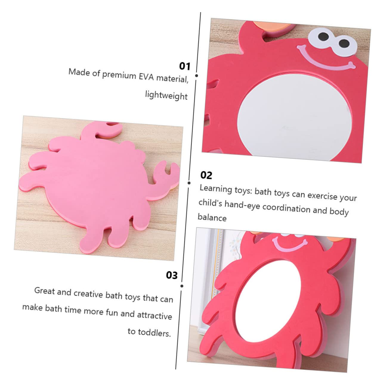 6-Piece EVA Cartoon Mirror Bath Toys Set - Fun Crab & Mirror Toys for Kids, Safe & Non-Toxic Water Play for Bathtub, Pool & Beach Activities
