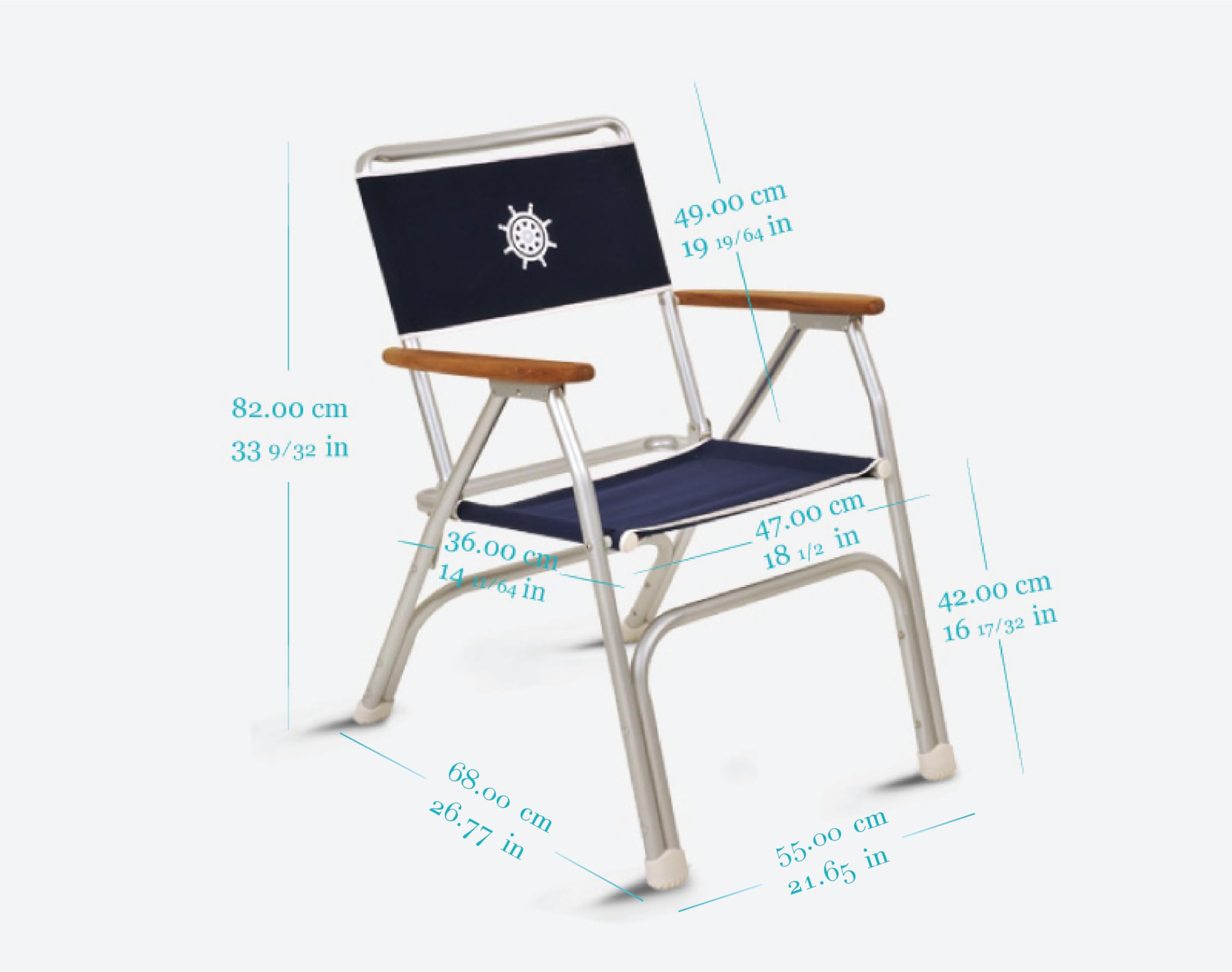 Premium Marine Boat Chairs - Navy Blue Folding Deck Chairs with Aluminum Frame & Teak Accents (Set of 2) - Perfect for Yachts, Boats & Outdoor Waterfront Relaxation