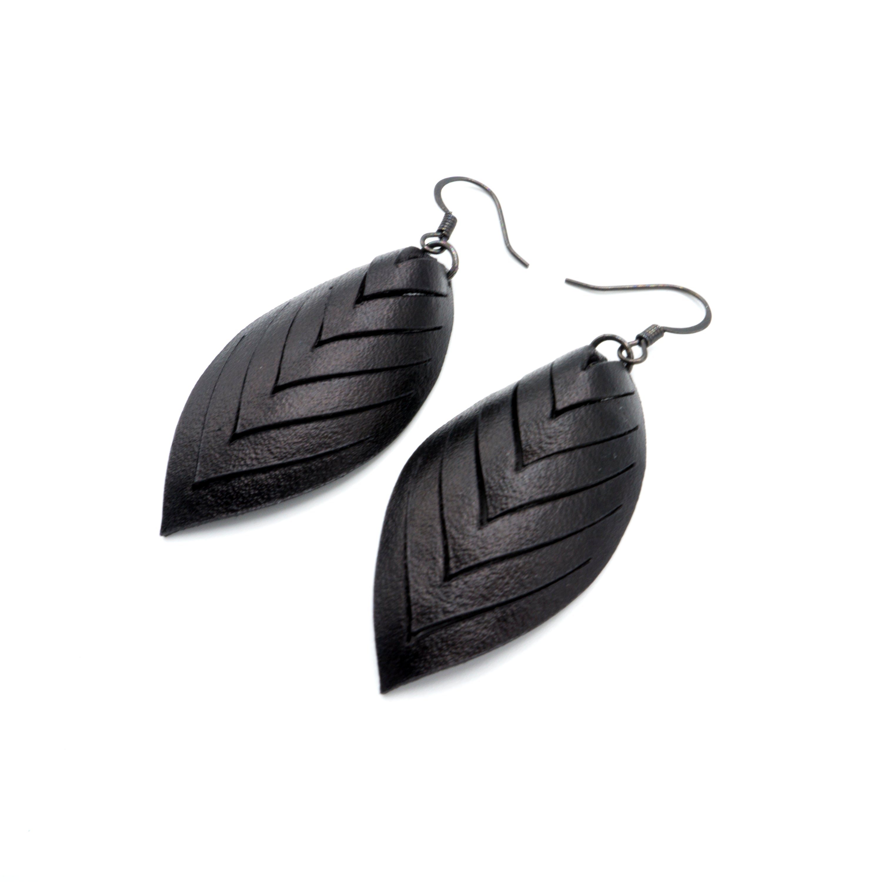 Terrabyte 14 [S] Black Leather Earrings - Stylish Handmade Dangle Earrings for Women, Boho Chic Accessories for Parties, Weddings & Everyday Wear
