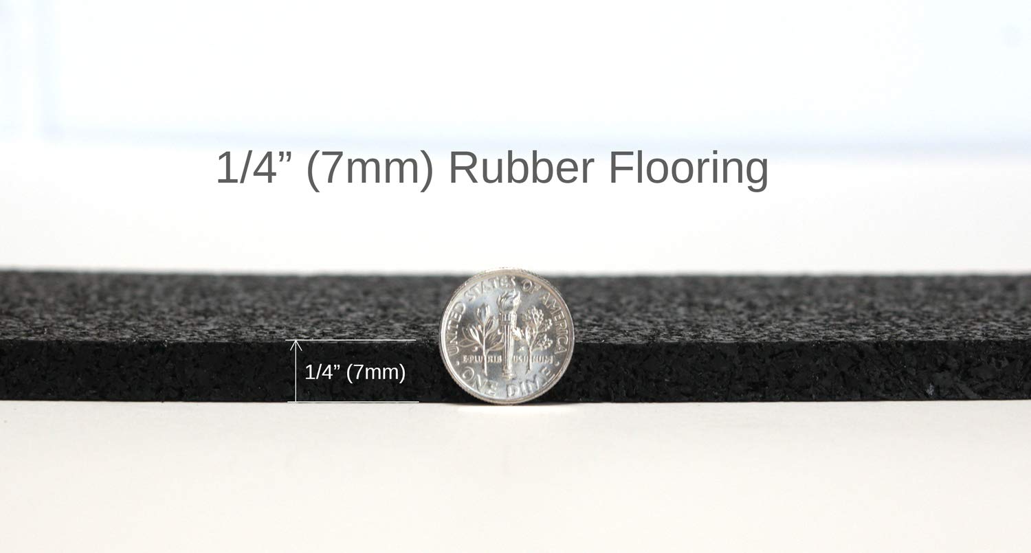 Premium 1/4 Inch (7mm) Thick Solid Black Heavy Duty Rubber Floor Mat - 4' x 6' Exercise Gym Flooring | Made in USA | Fast Shipping | Ideal for Home Gyms, Yoga Studios & Garage Workouts