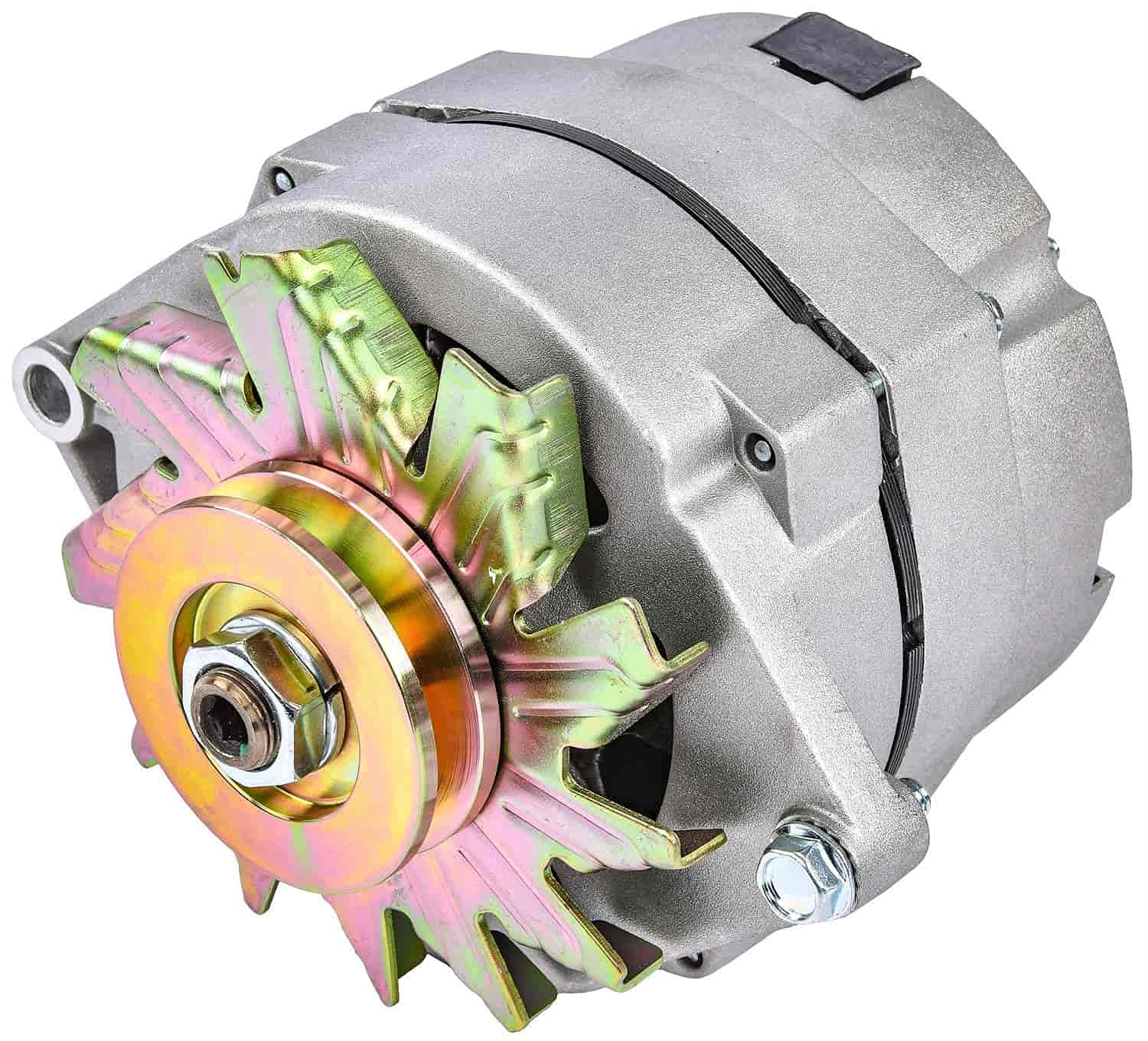 JEGS 1-Wire GM Alternator 100 Amp High Output - USA Made Natural Finish - Single Groove V-Belt Pulley & Fan - Internal Regulator 12 Volt GM 10Si Style - Perfect for Classic Car Restoration & Hot Rod Upgrades