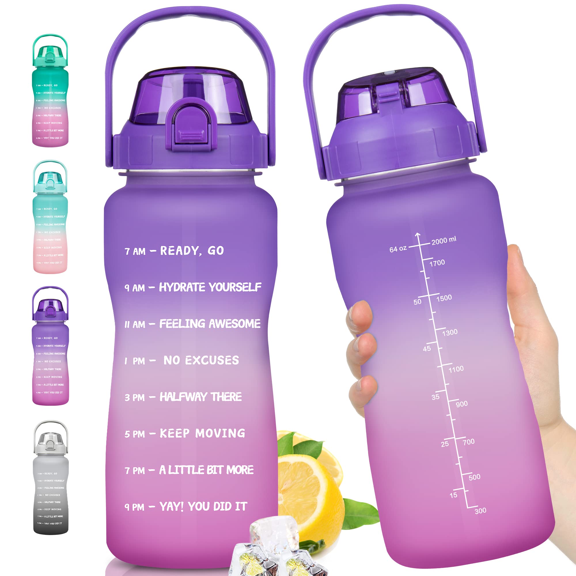 ZOMAKE 64oz/128oz Large Water Bottle with Straw & Time Marker - BPA Free, Leakproof, Motivational Gallon Jug for Gym, Hiking, Office & Daily Hydration - Ensure You Drink Enough Water Daily
