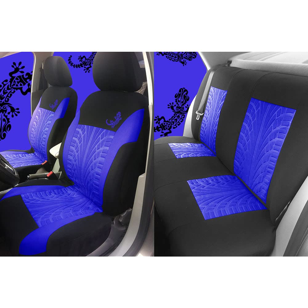 2009-2018 Seat Leon Car Floor Mats & Blue Polyester Cloth Bucket Seat Covers (5-Piece Full Set) - Perfect for Sedans, Trucks & SUVs - Durable Protection for Daily Commutes & Road Trips