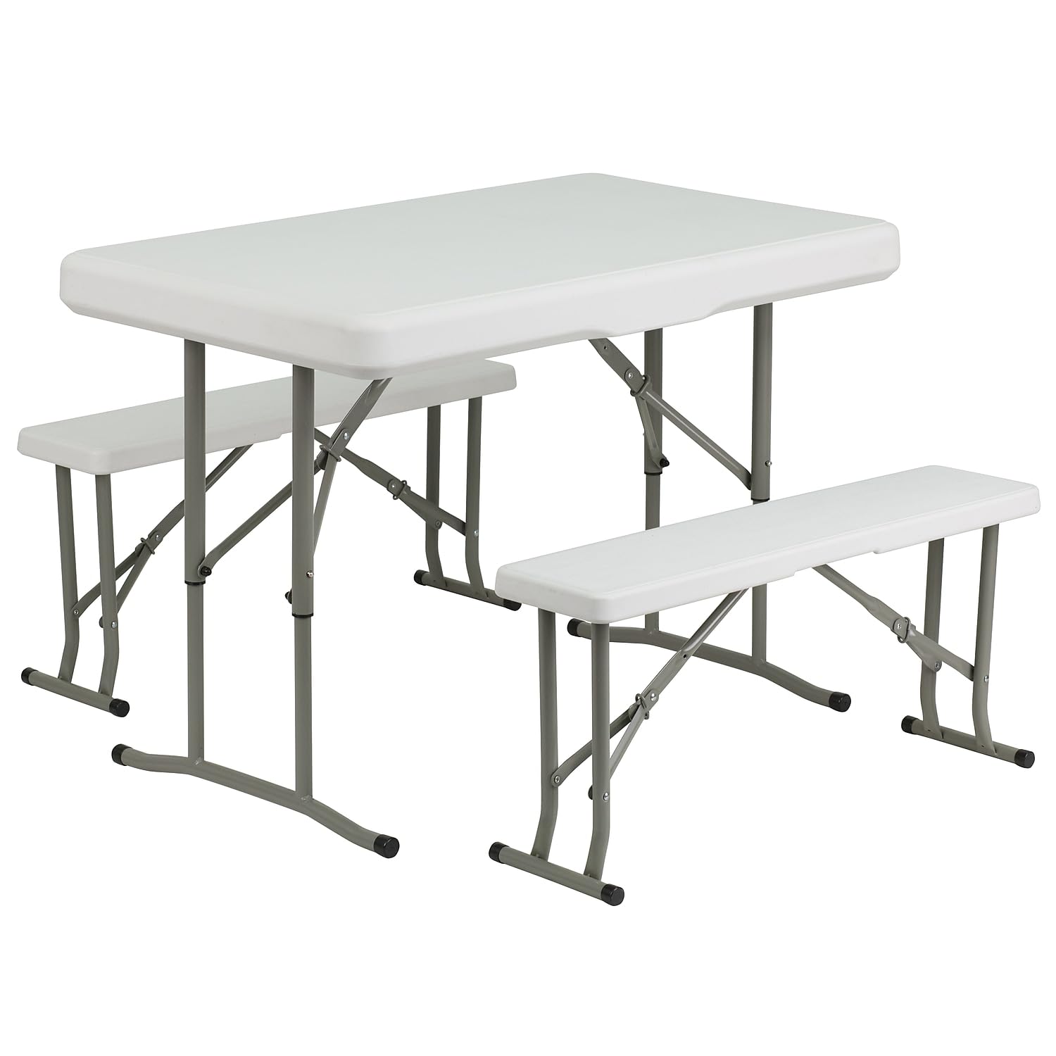 Flash Furniture Kramer 8'x8' White Pop Up Canopy Tent with Carry Bag & Folding Bench Set - Portable Event Shelter for Tailgating, Camping, Beach Parties, Outdoor Weddings & Picnics