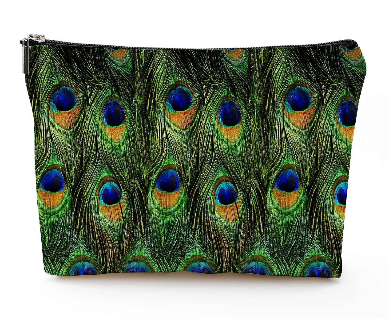 Large Travel Makeup Bag for Women - Waterproof Cosmetic Organizer with Zipper, 7x10 Inch Peacock Feather Design - Perfect for Vacation, Gym & Daily Essentials Storage
