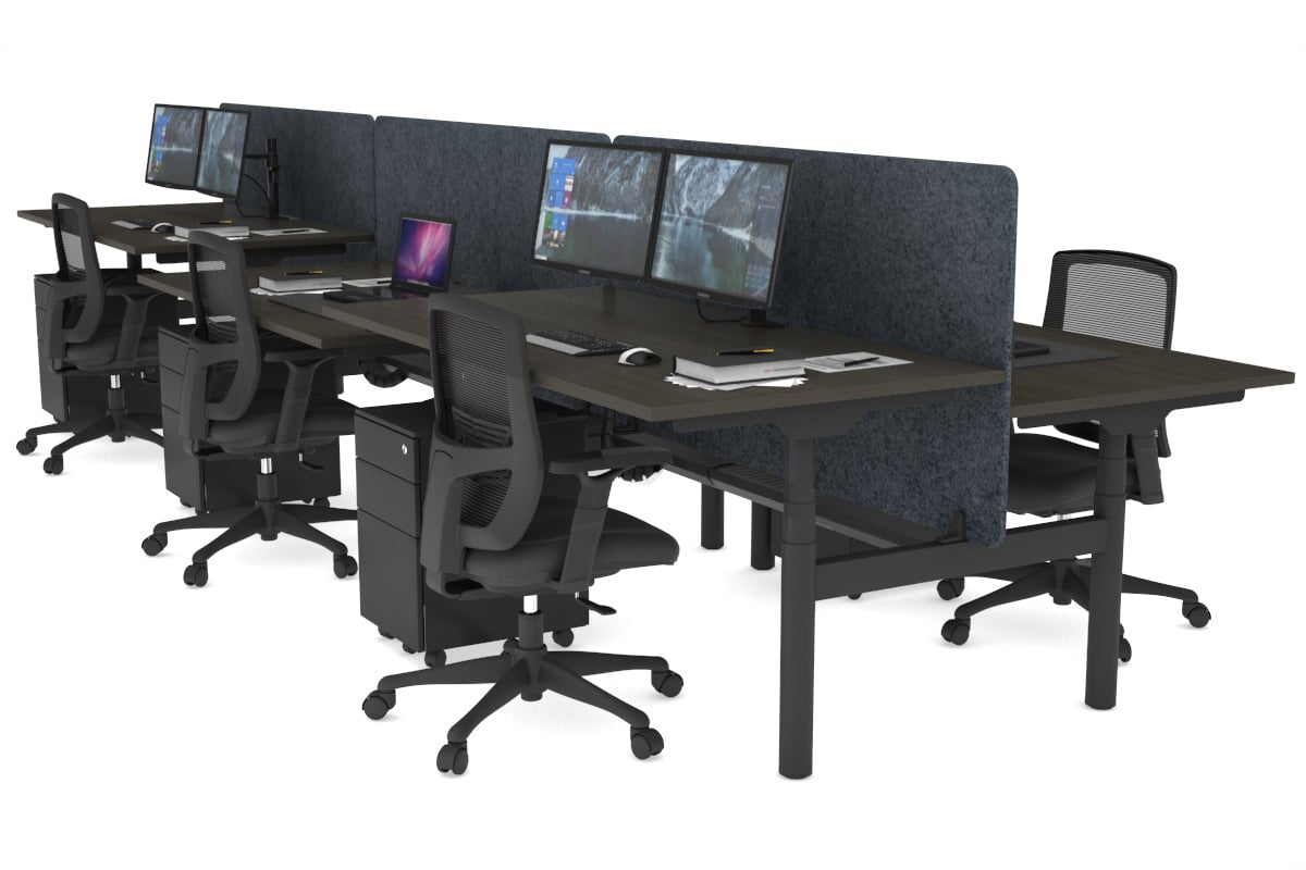 Flexi Premium Height Adjustable 6-Person H Bench Workstation - Black Frame [1200L x 800W with Cable Management] - Ideal for Office, Coworking Spaces & Home Offices