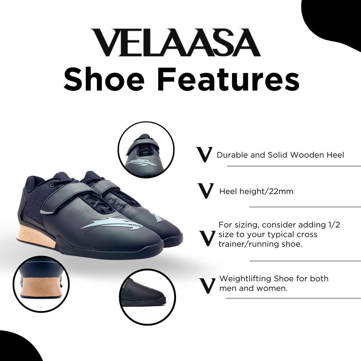 VELAASA Strake Olympic Weightlifting Shoes for Men & Women - Cross Training & Powerlifting Apparel - Heavy Lifting Shoes for Squats & Deadlifts - Perfect for Gym, Weight Training & Strength Workouts