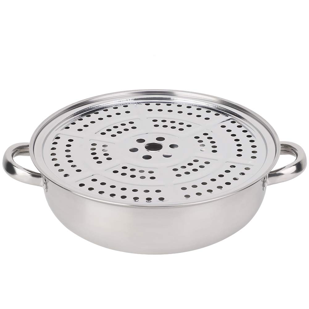 28CM Stainless Steel Single-Layer Soup Pot - Multi-Purpose Cooking Pot for Hot Pot, Steaming & Soup Making with Heightened Steel-Glass Composite Lid - Compatible with Open Flame, Induction Cooker, Infrared & Electric Stove - Perfect for Family Dinners, Camping & Restaurant Use