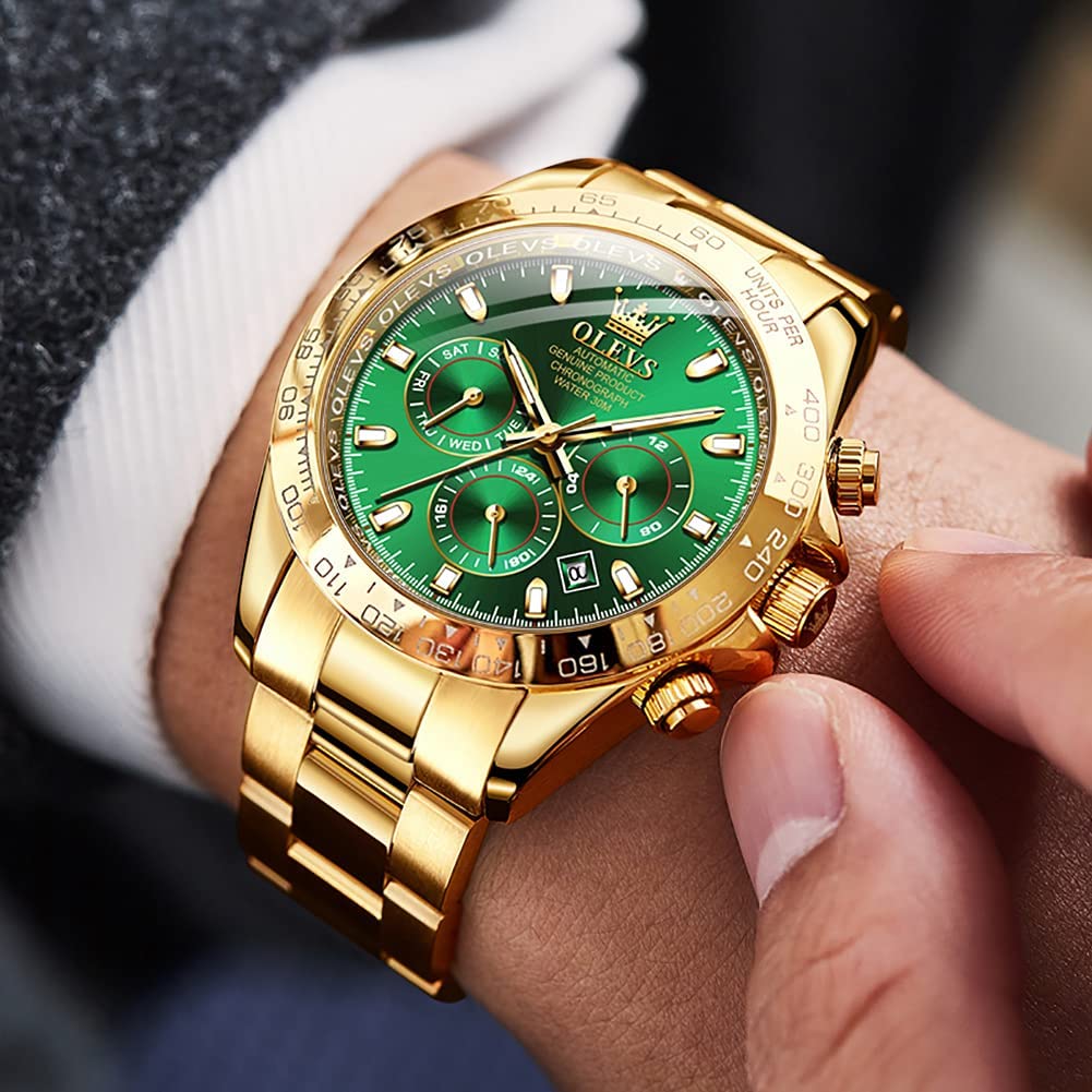 OLEVS Automatic Gold Watches for Men - Luxury Classic Stainless Steel Calendar Luminous Waterproof Watch for Business & Formal Occasions
