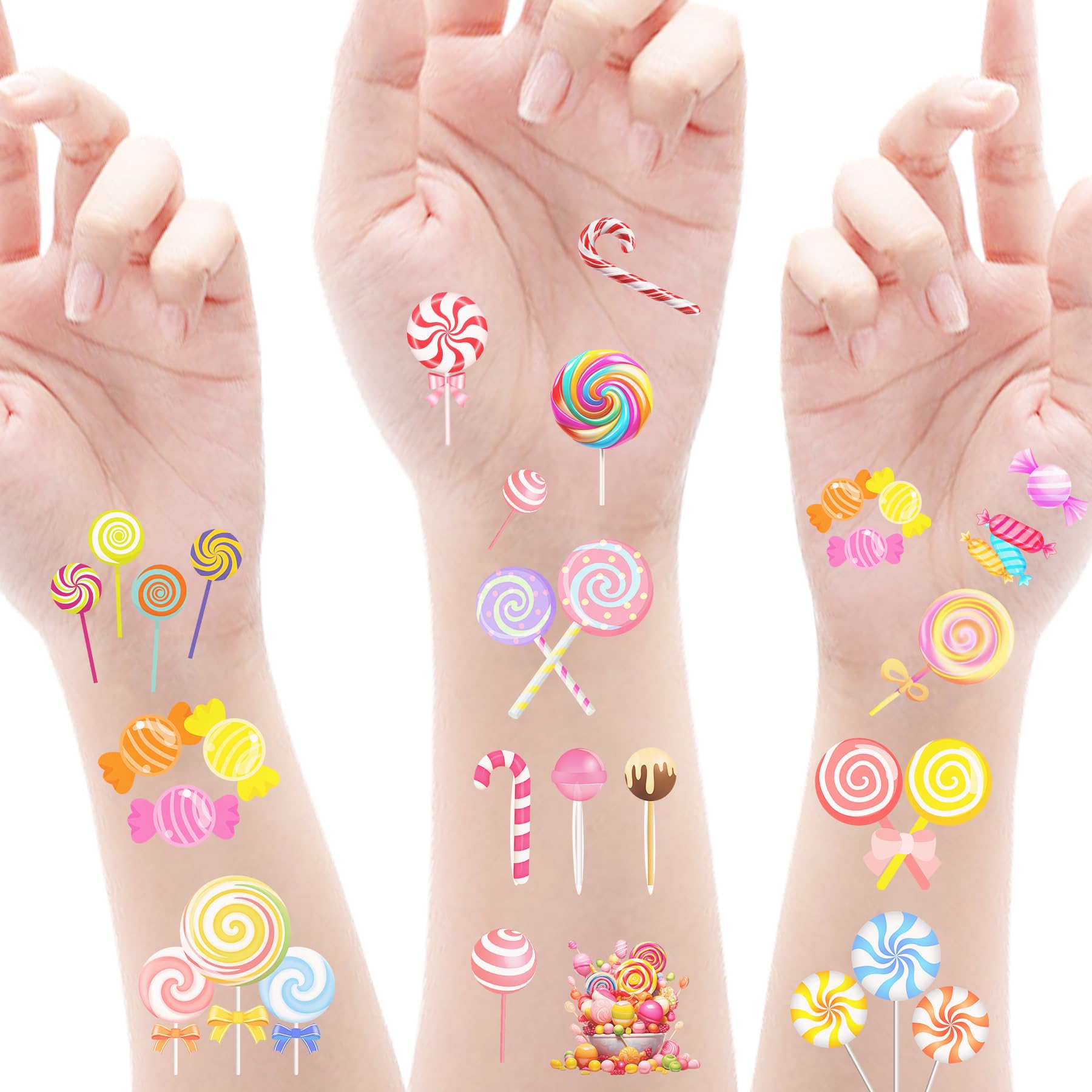 472 Pcs Cute Candyland Temporary Tattoos - Sweet Candy Themed Stickers for Birthday Parties, Baby Showers & Goodie Bags (24 Sheets) | Fun Party Favors, Decorations & Prize Supplies for Kids & Adults