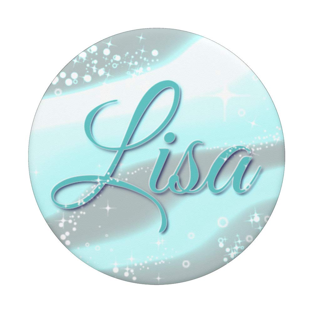 Lisa First Name Teal And Gray Romantic Starry Sky Clouds PopSockets PopGrip - Interchangeable Phone & Tablet Stand with Swappable Top for iPhone, Samsung, iPad - Perfect for Travel, Work & Daily Use