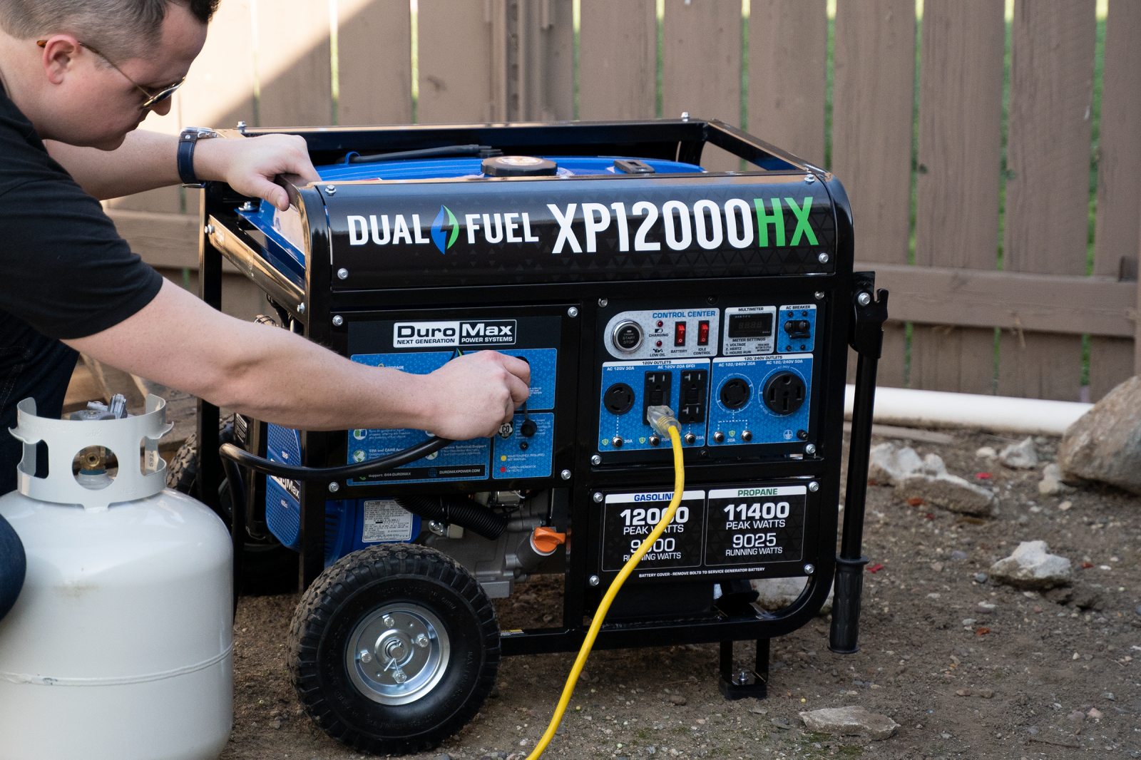 12,000 Watt Dual Fuel Portable HX Generator with CO Alert - Reliable Backup Power for Home, Camping & Emergency Use