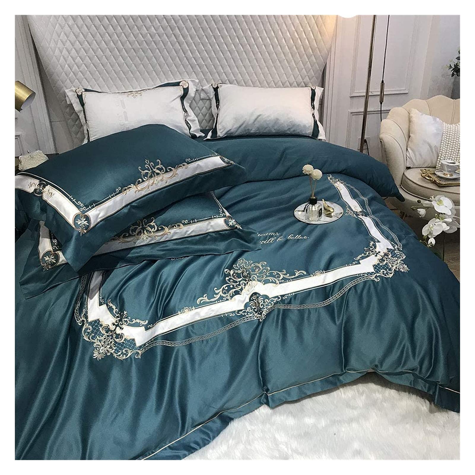 Luxury 4-Piece King Size Bedding Set - 100% Cotton Satin Duvet Cover, Flat Sheet & Pillowcases - Wrinkle & Stain Resistant - Perfect for Master Bedroom, Guest Room & Hotel Use