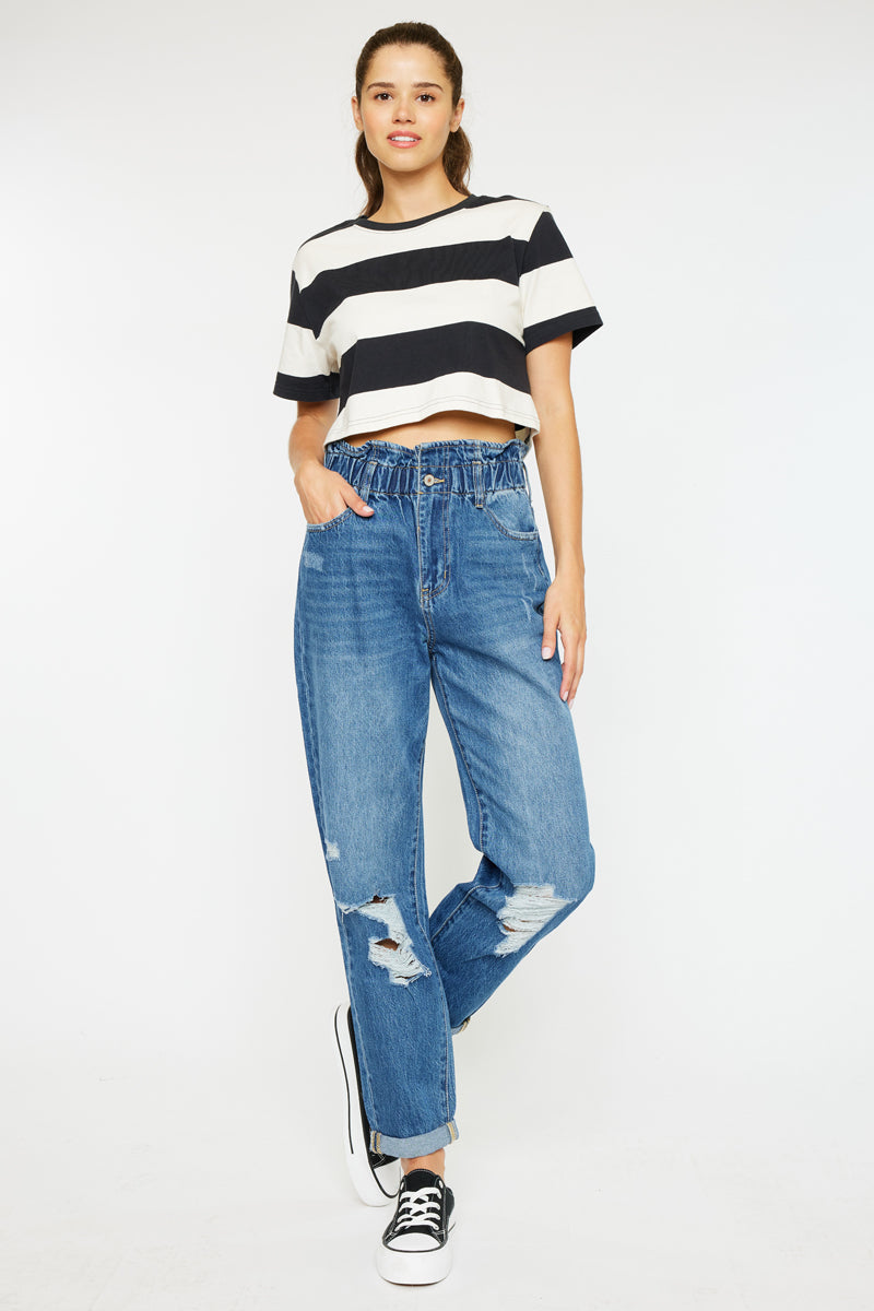 Olivia Ultra High Rise Paperbag Boyfriend Jeans - Women's Trendy Loose Fit Denim Pants for Casual Wear & Street Style Outfits